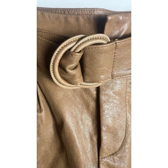 Frame Lambs Leather Pleated Front Belted Paperbag Shorts In Camel Size 28 - Picture 9 of 14